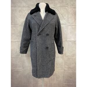 Trina Turk Women’s Gray Wool Blend Fur Collar Double Breasted Coat Size P